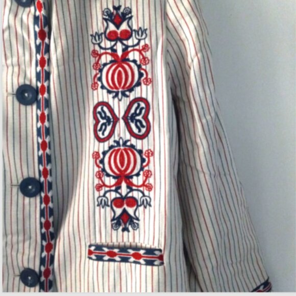 Max Studio London Natalie Jacket Women’s Size L Blue Red Cream Embroidered Dots - Picture 9 of 16